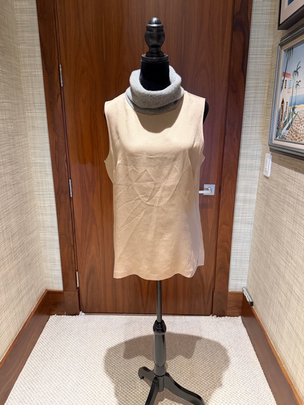 Fabiana Filippi Sleeveless Beige Top with Gold Turtleneck Layer